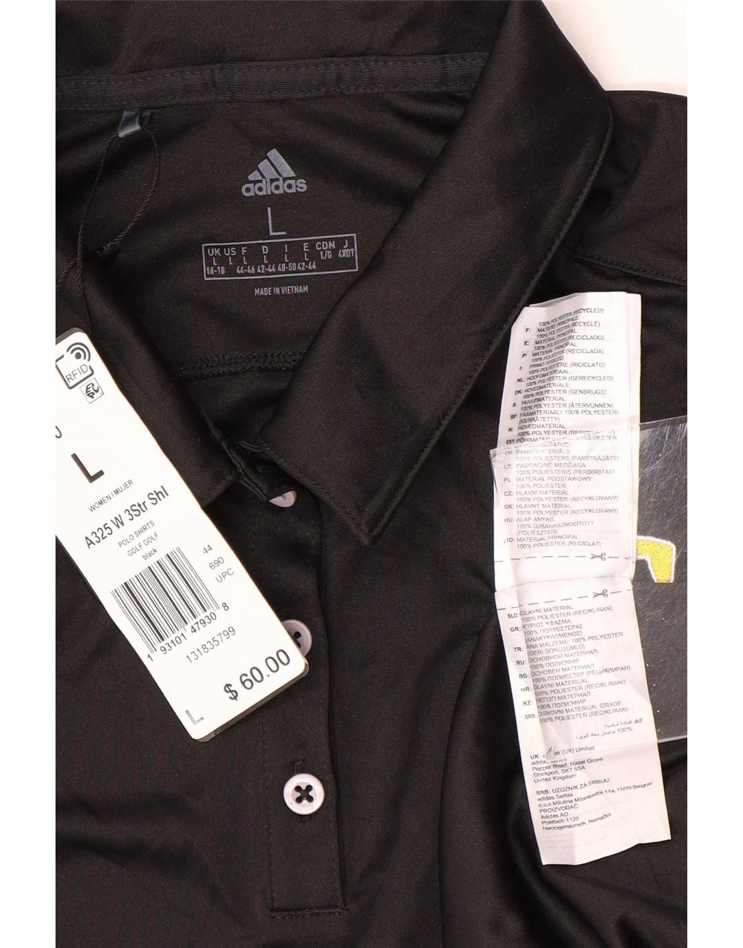 Adidas Polo Femme UK 16/18 Grand Noir Polyester