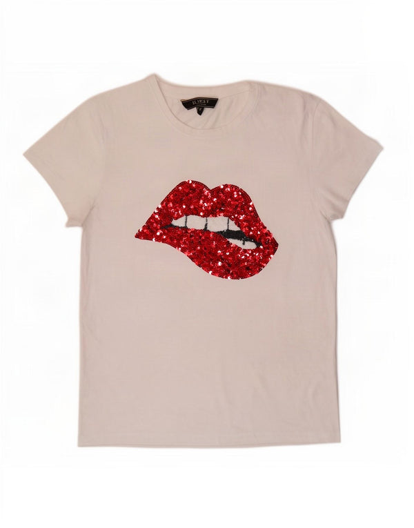 Lipsy Femme T-Shirt Graphique Top UK 14 Coton Blanc Moyen
