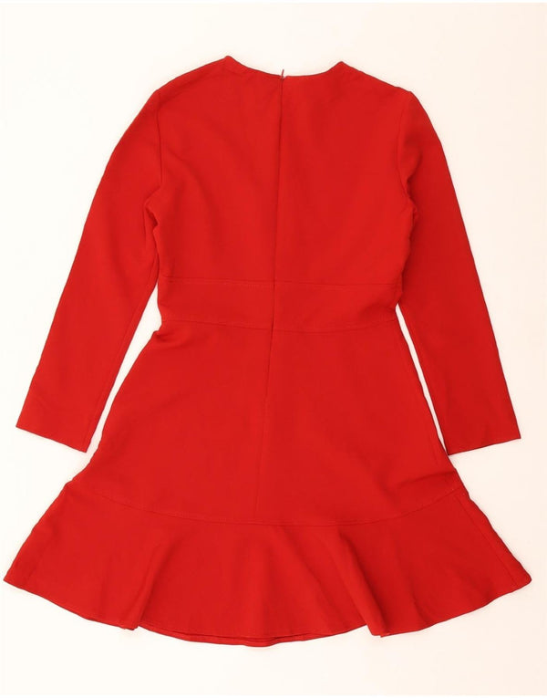 ZARA Robe trapèze à manches longues pour femme UK 12 Polyester rouge moyen