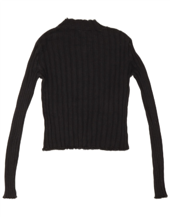 Zara Pull court à col roulé pour femme UK 12 Noir moyen