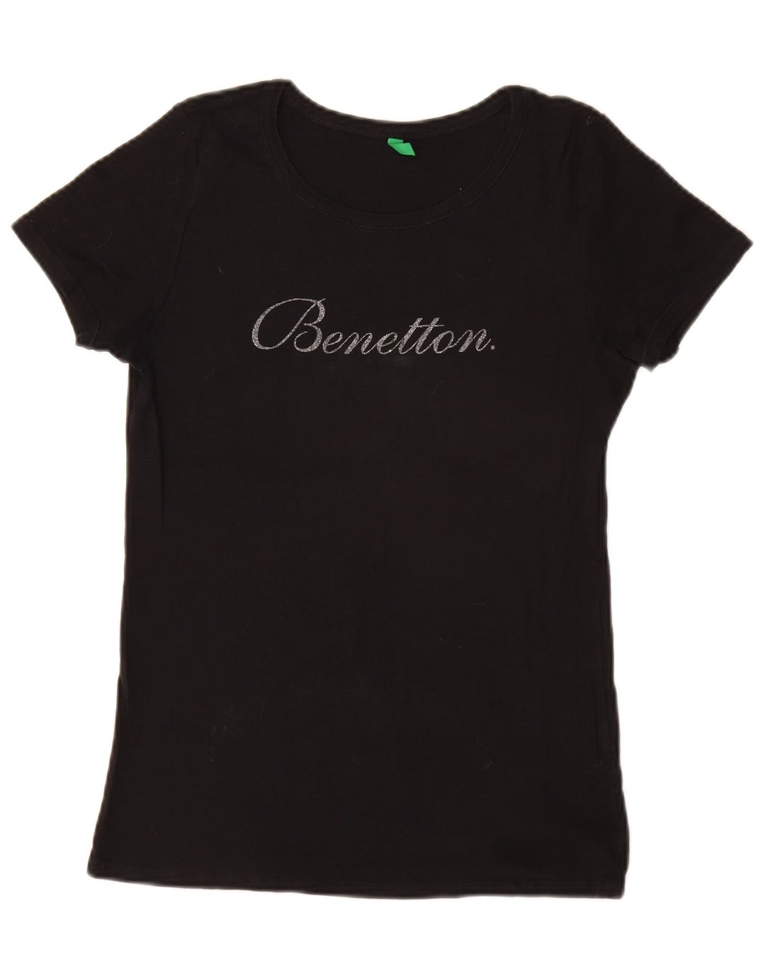 BENETTON T-shirt graphique pour femme UK 16 Small Noir