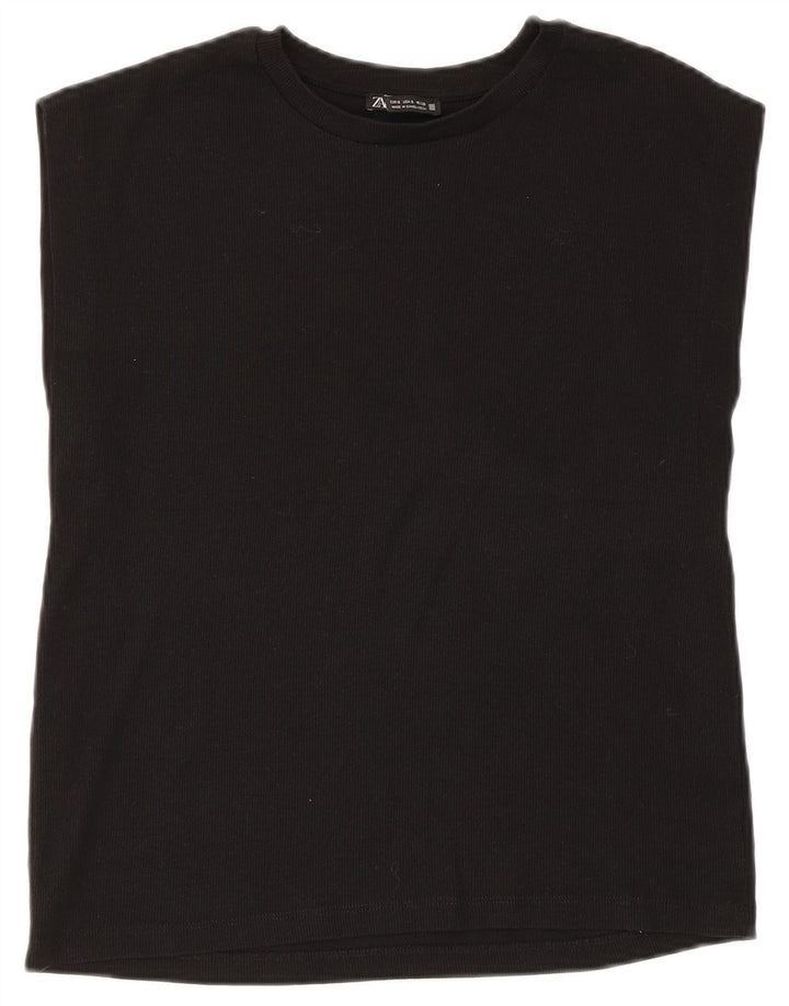Zara Femme Débardeur UK 10 Petit Coton Noir