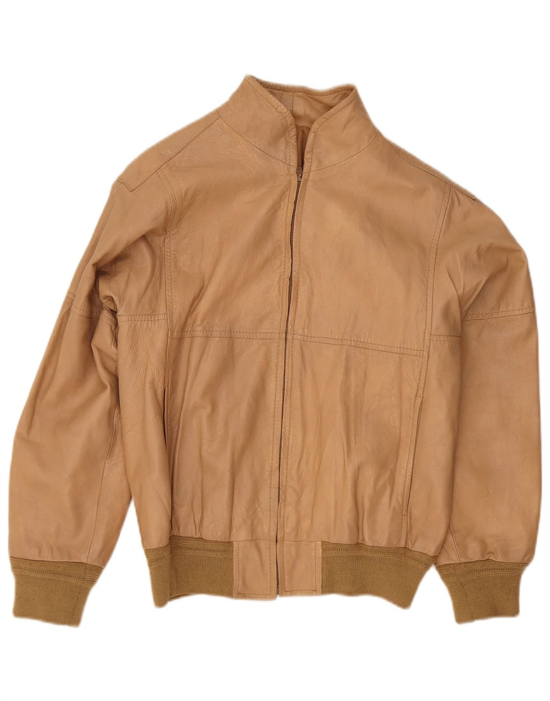 Veste Bomber En Cuir Femme Vintage IT 48 XL Beige
