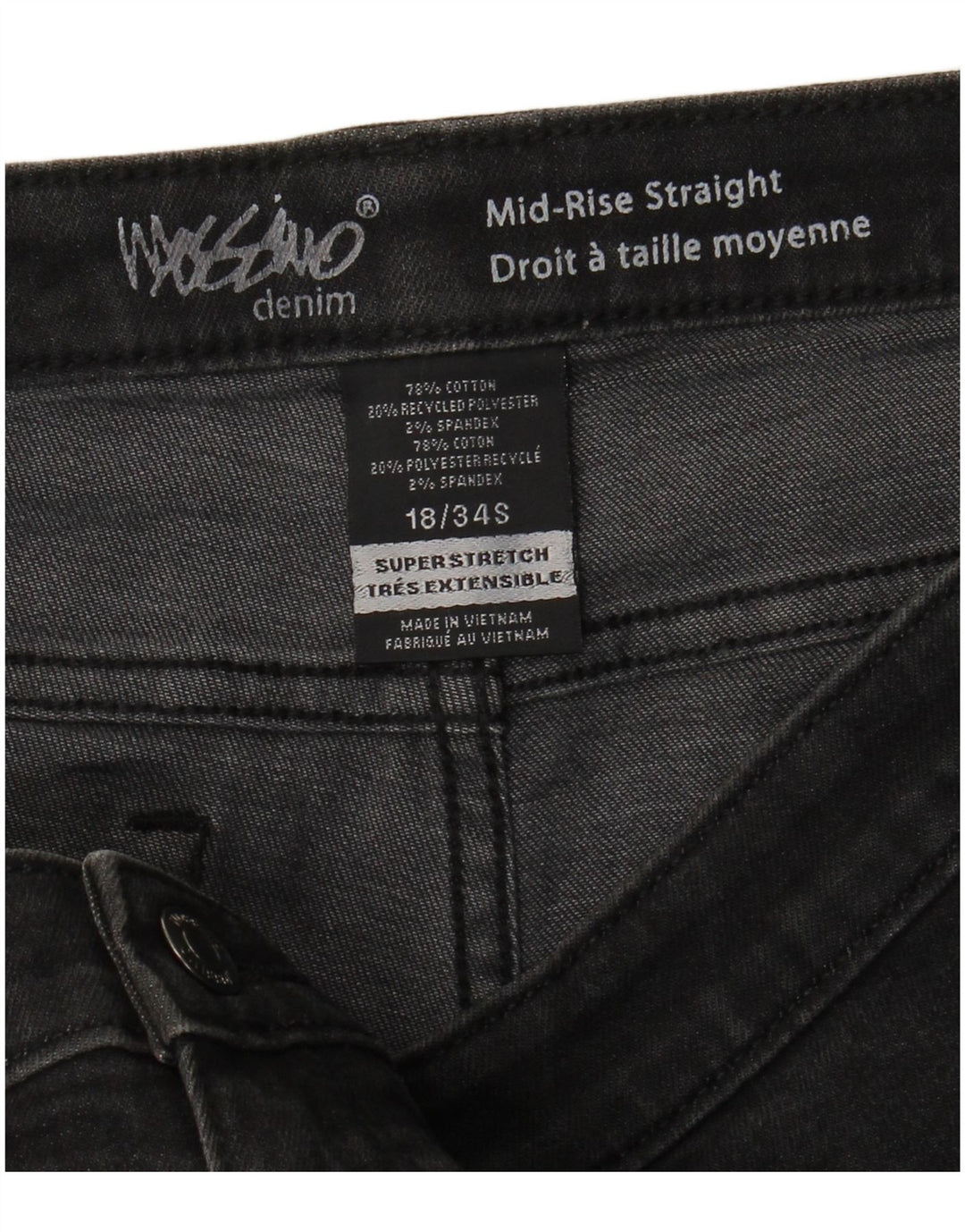 Mossimo Jean droit Super Strech taille moyenne pour femme US 18 2XL W40 L29 Gris
