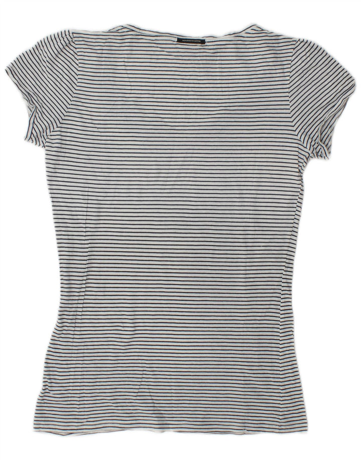 Maison Scotch Womens Graphic T-Shirt Top Taille 1 Petit Blanc Rayé