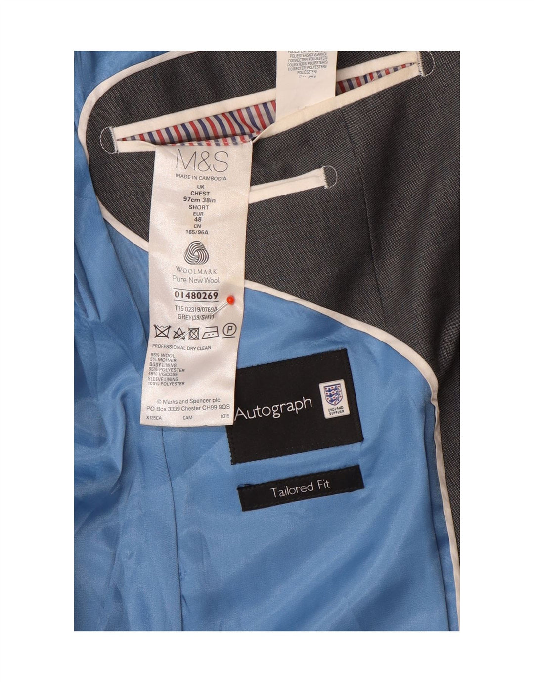 Marks & Spencer Veste blazer à 2 boutons pour homme UK 38 laine gris moyen