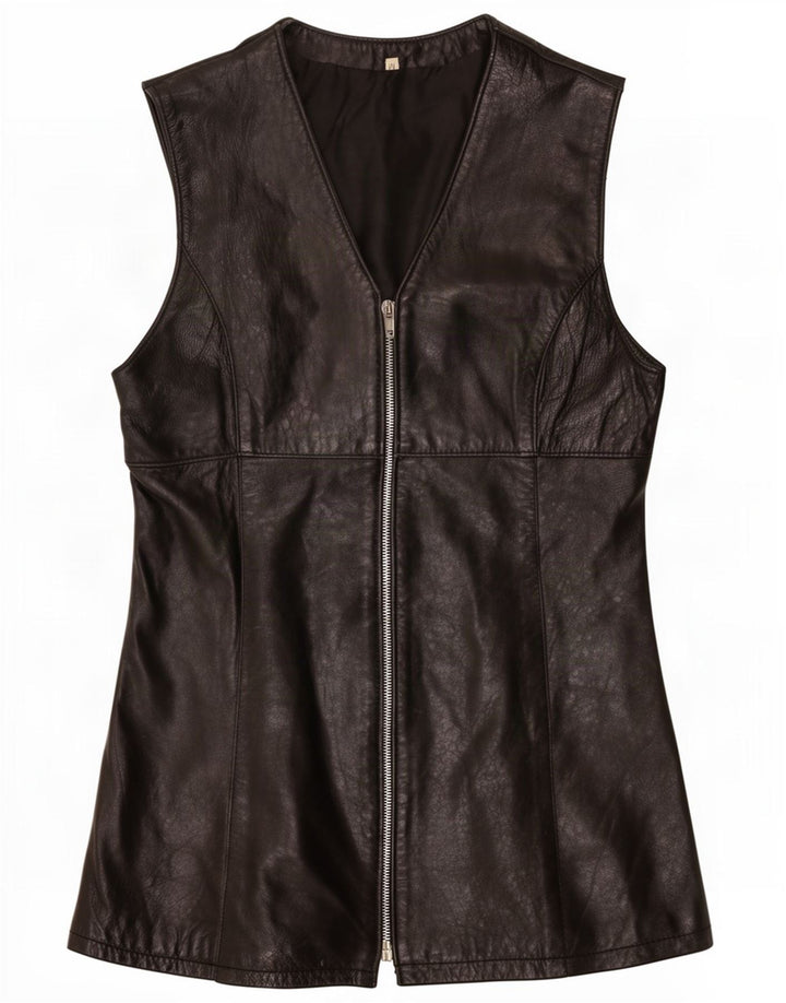 gilet en cuir femme vintage UK 12 Moyen Noir