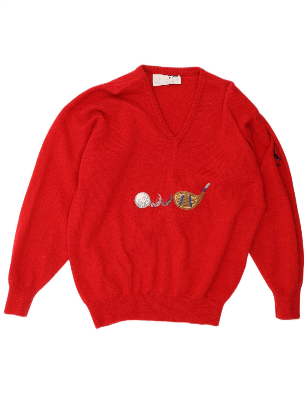 PRINGLE Pull graphique à col en V pour femme UK 18 XL Laine rouge