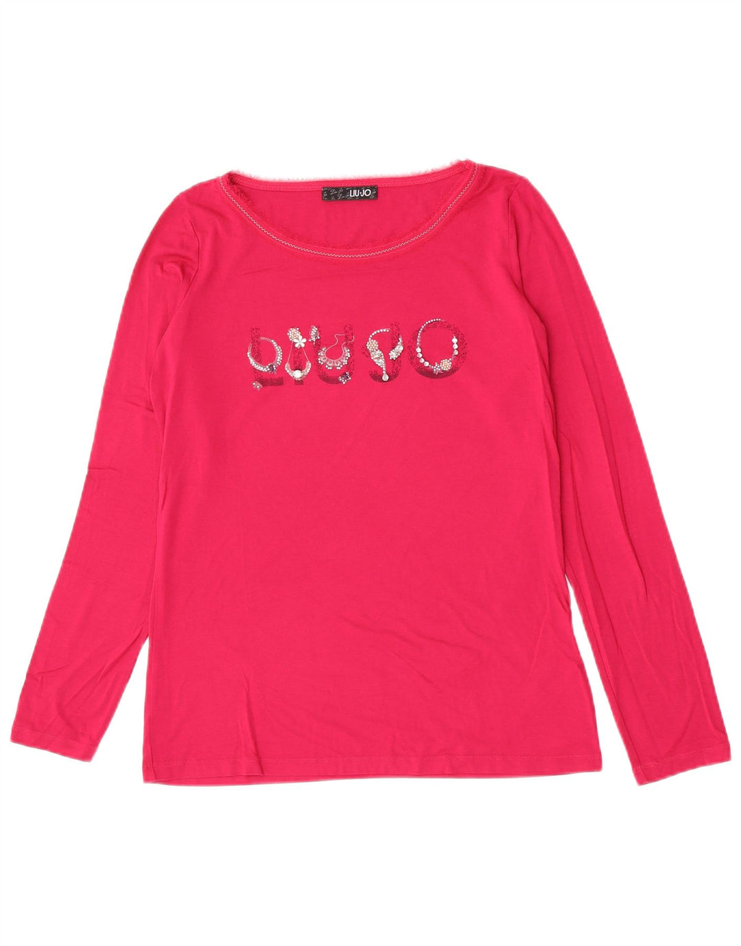 Liu Jo Femme Haut Graphique Regular Manches Longues IT 44 Rose Moyen Viscose