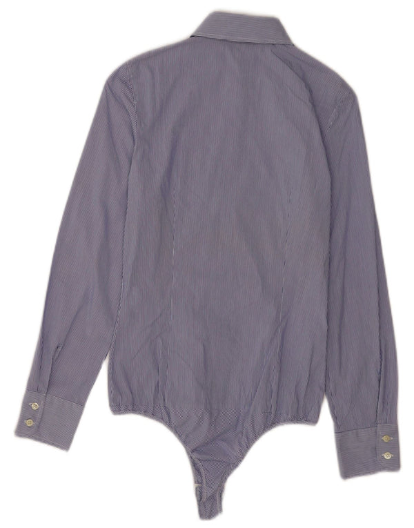 Zara Womens Shirt Body UK 6 XS Bleu à fines rayures en coton