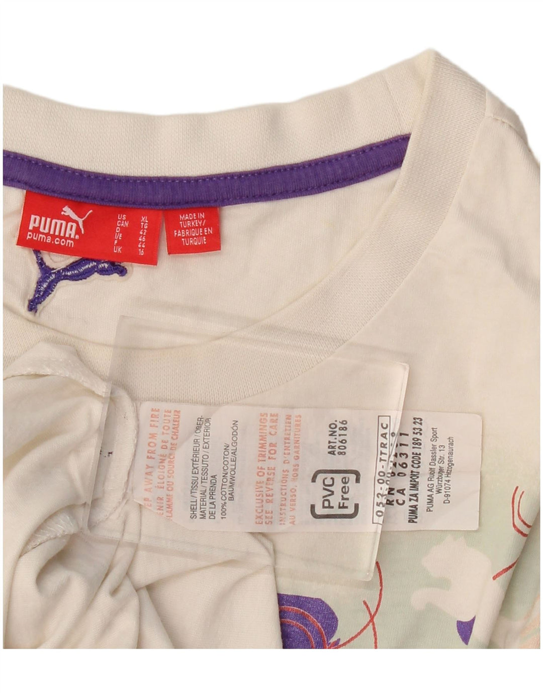 PUMA T-shirt graphique pour femme UK 16 Large Blanc Coton