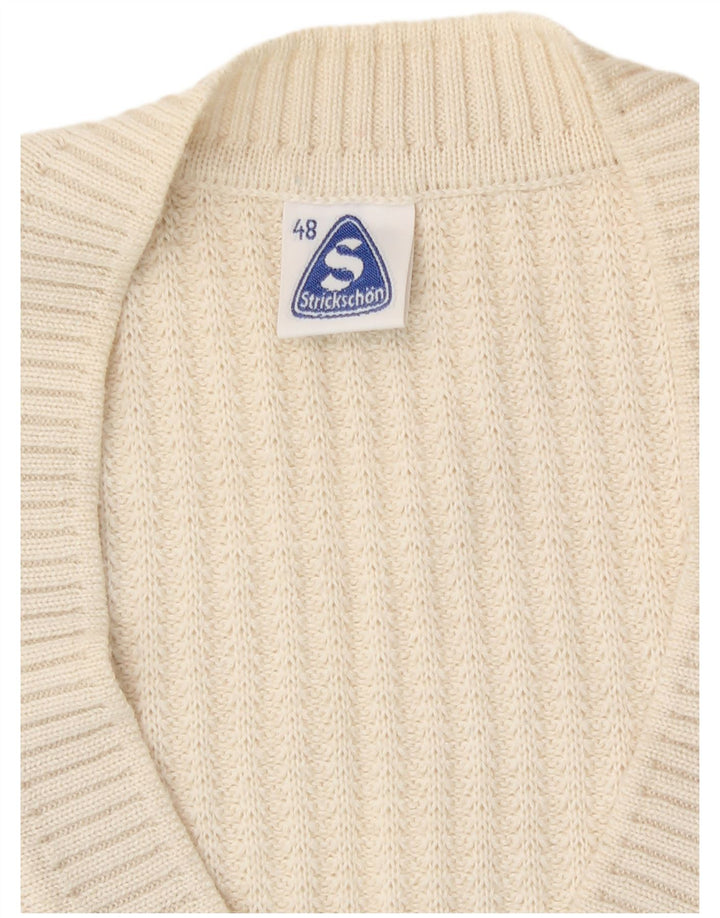 vintage Femme Cardigan Pull IT 48 XL Laine Vierge Blanche