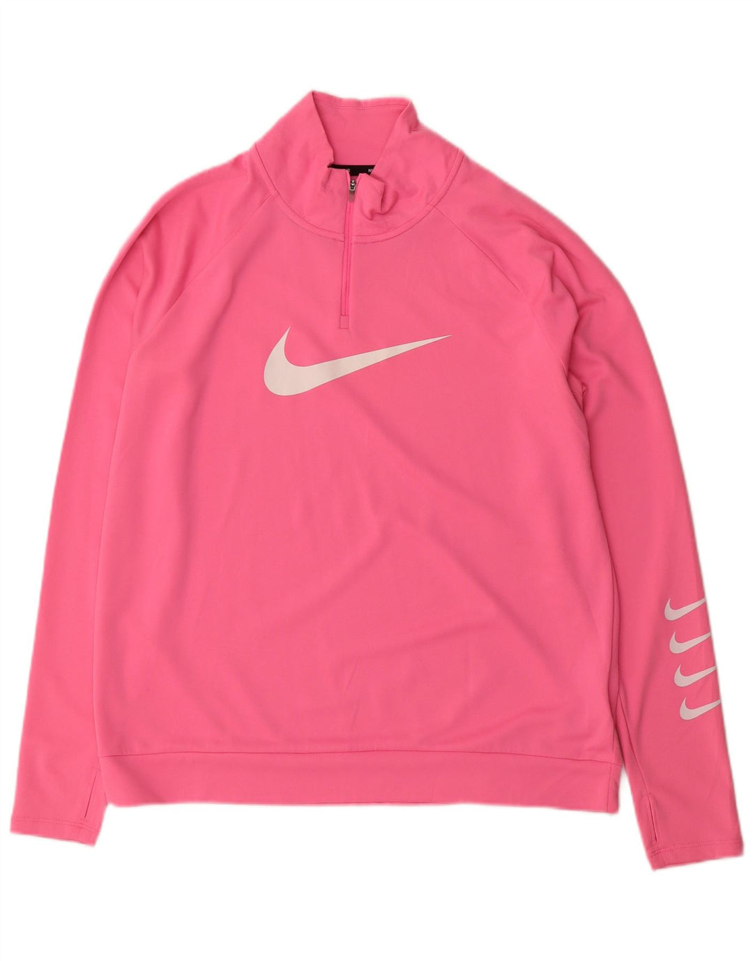 NIKE Womens Dri Fit Zip Neck Sweatshirt Jumper UK 16 Grand Rose Polyester