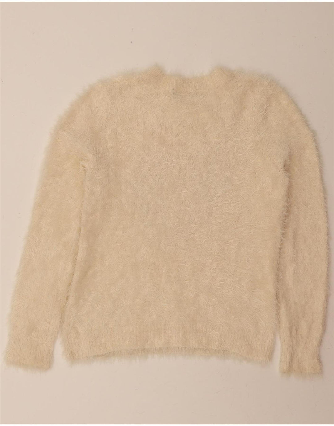 MARKS & SPENCER Womens Graphic Crew Neck Jumper Sweater UK 14 Medium Beige Vintage Marks & Spencer and Second-Hand Marks & Spencer from Messina Hembry 