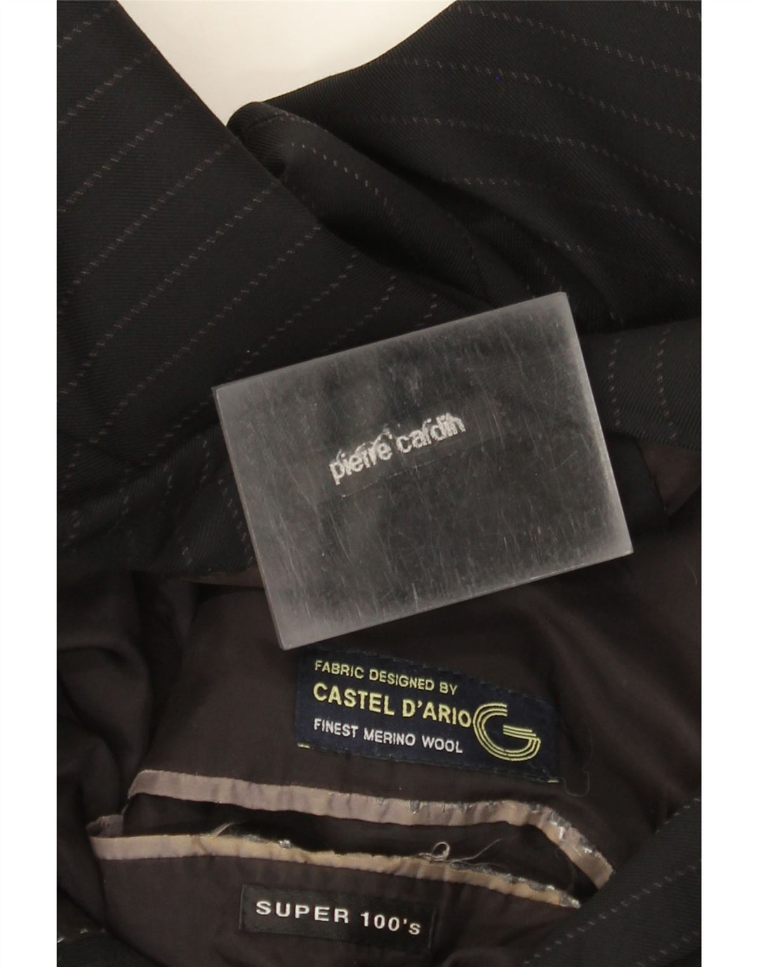 PIERRE CARDIN Veste Blazer 2 Boutons Homme UK 38 Medium Black Pinstripe