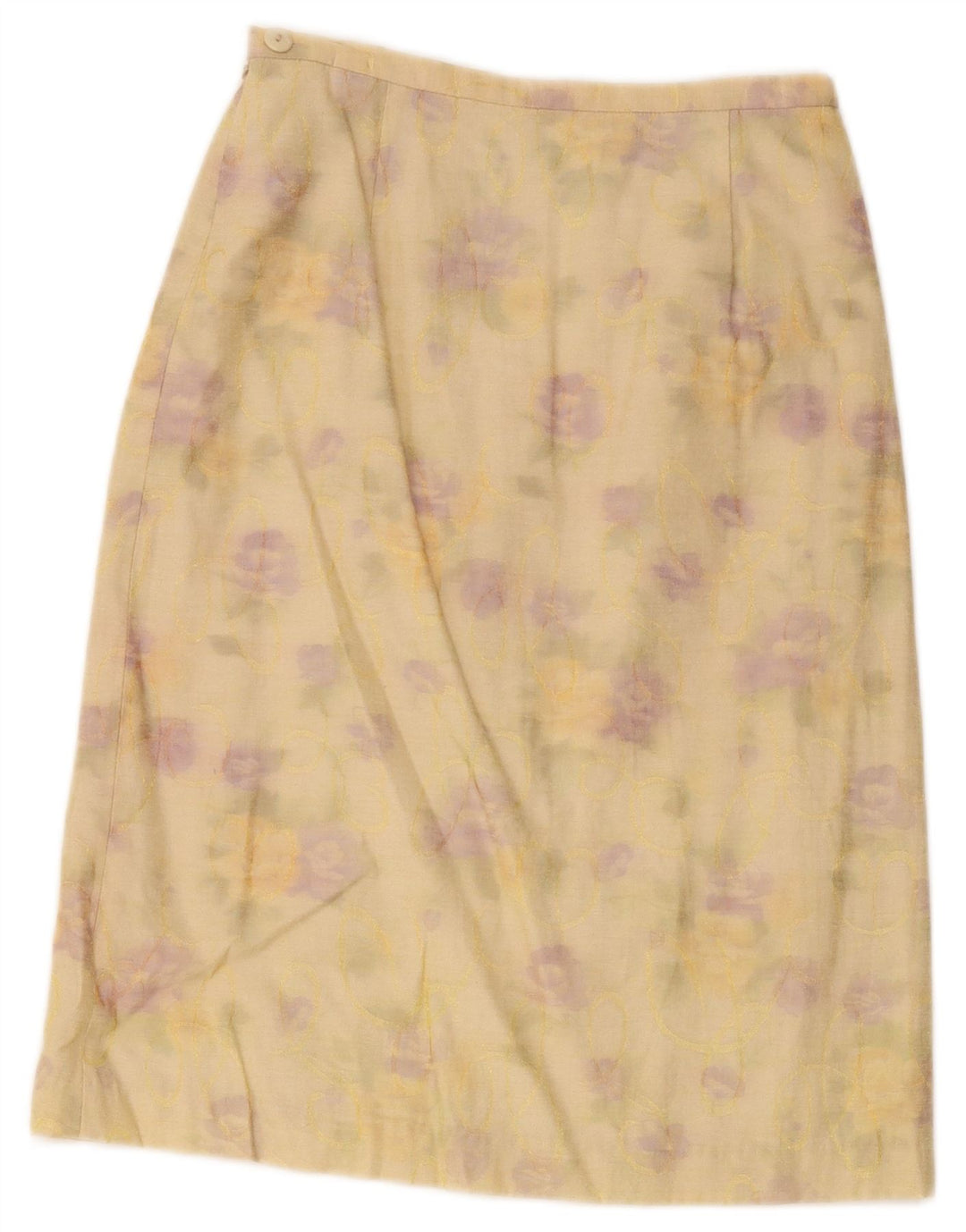 vintage Femme A-Line Jupe Moyenne W24 Jaune Floral