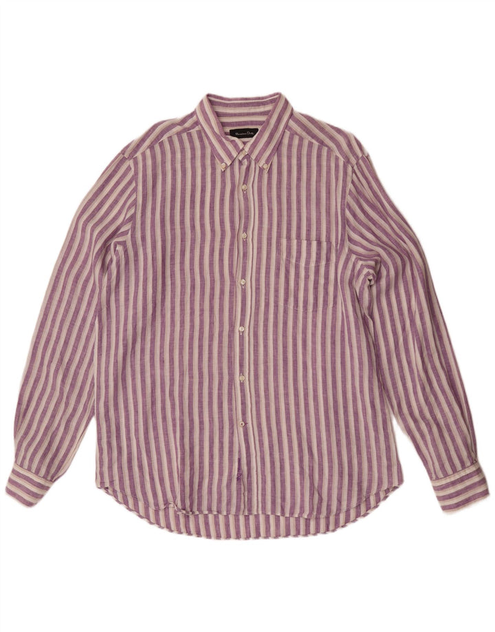 Massimo Dutti Chemise Homme XL Lin Rayé Violet