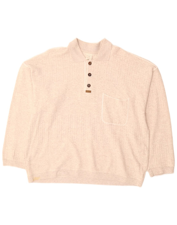 VINTAGE Pull col polo pour homme 2XL Beige