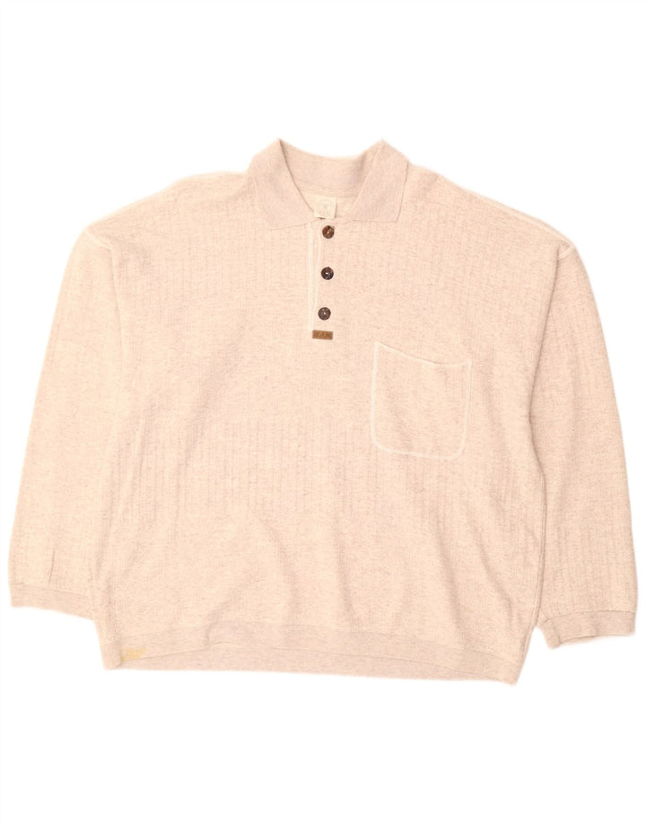 VINTAGE Pull col polo pour homme 2XL Beige