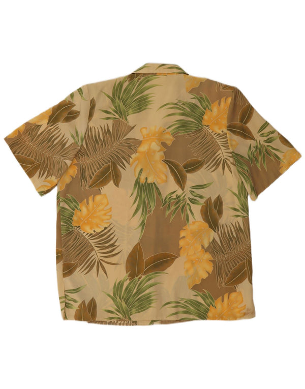 Chemise à manches courtes femme vintage UK 16 Grand Polyester Floral Beige