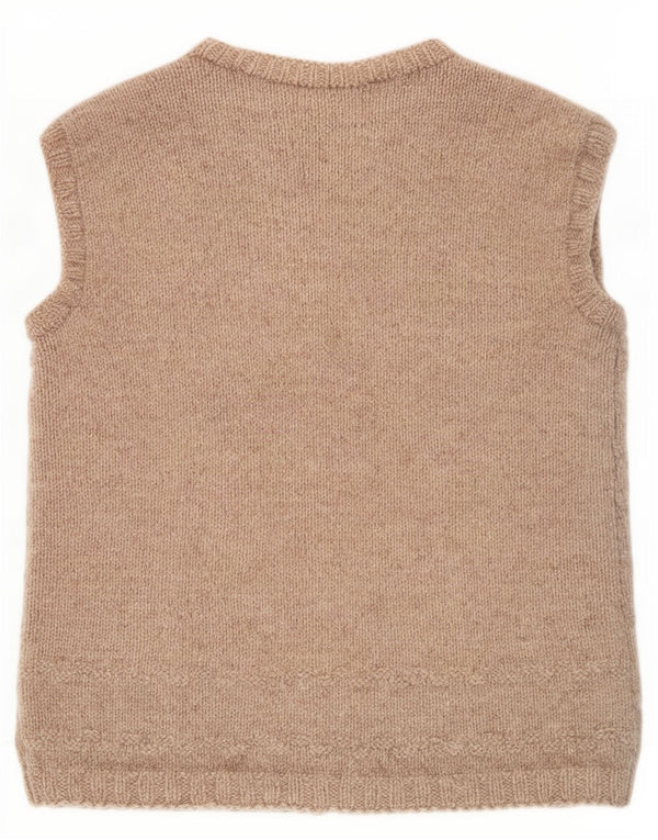 vintage Femmes Sans Manches Cardigan Pull UK 16 Grand Brun