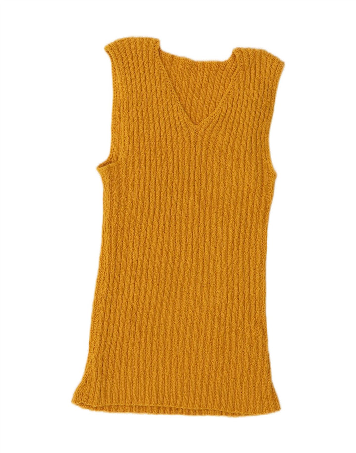 vintage Womens Vest Débardeur UK 2 2XS Jaune