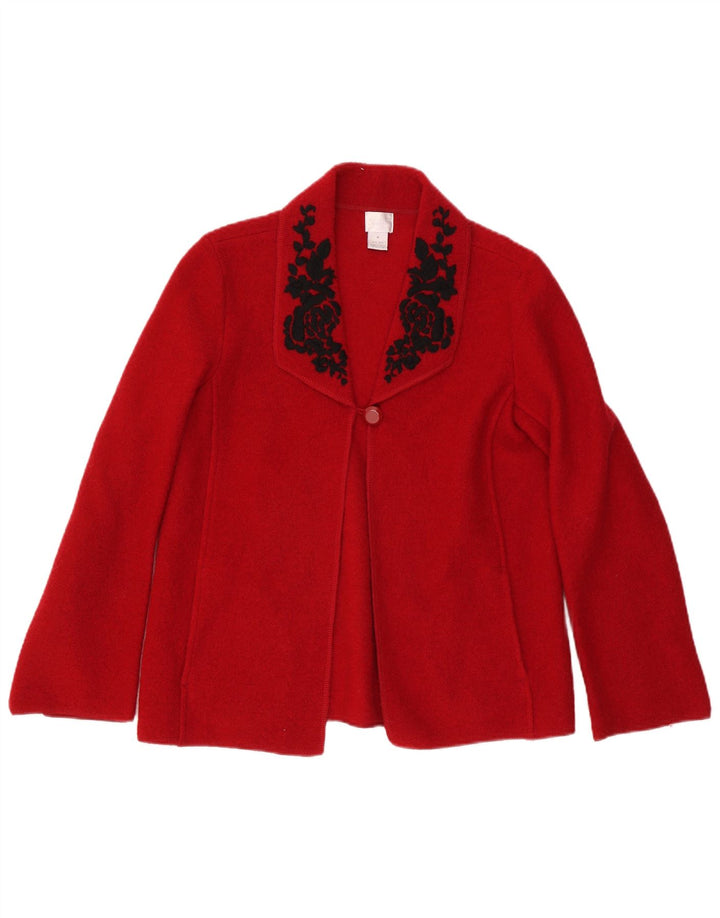 VINTAGE Femme 1 Bouton Blazer Veste UK 14 Laine Florale Rouge Moyen