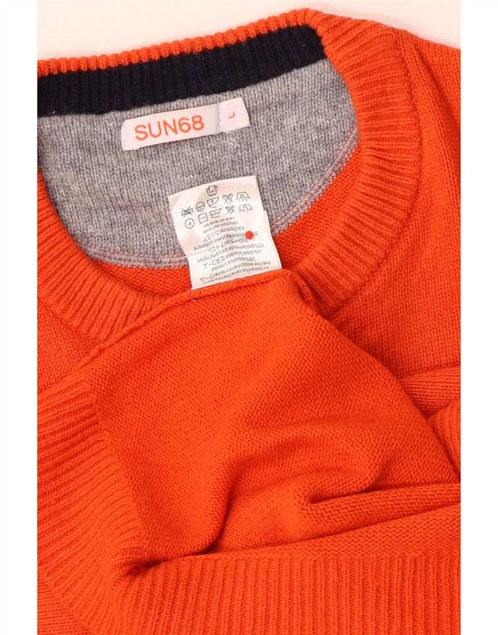 Sun68 Pull à col rond pour femme UK 16 Large Orange Laine