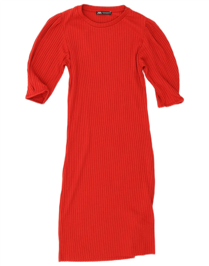 Zara Robe moulante en tricot pour femme UK 12 Rouge moyen