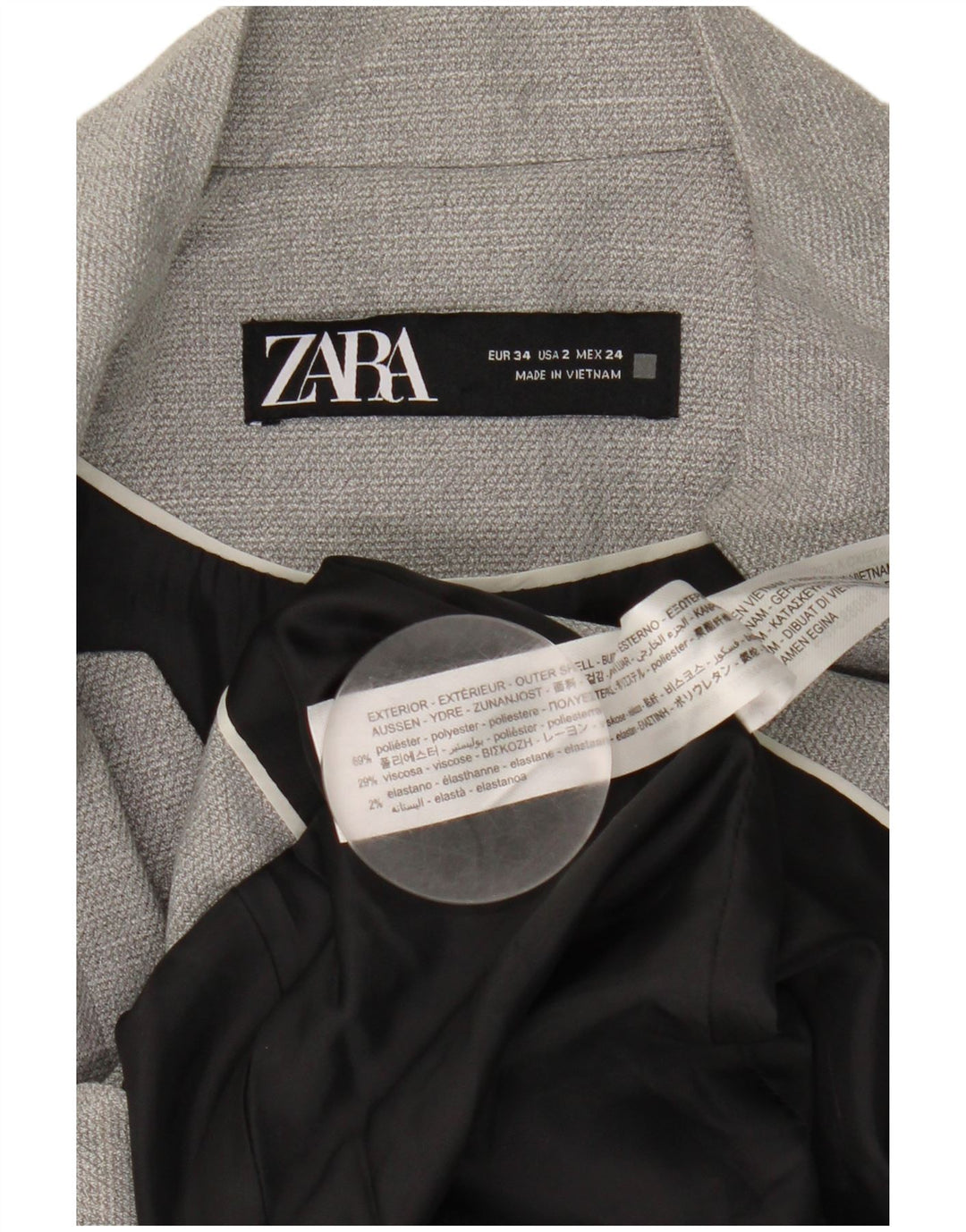 Zara Veste Blazer 1 Bouton Femme EU 34 2XS Gris Polyester