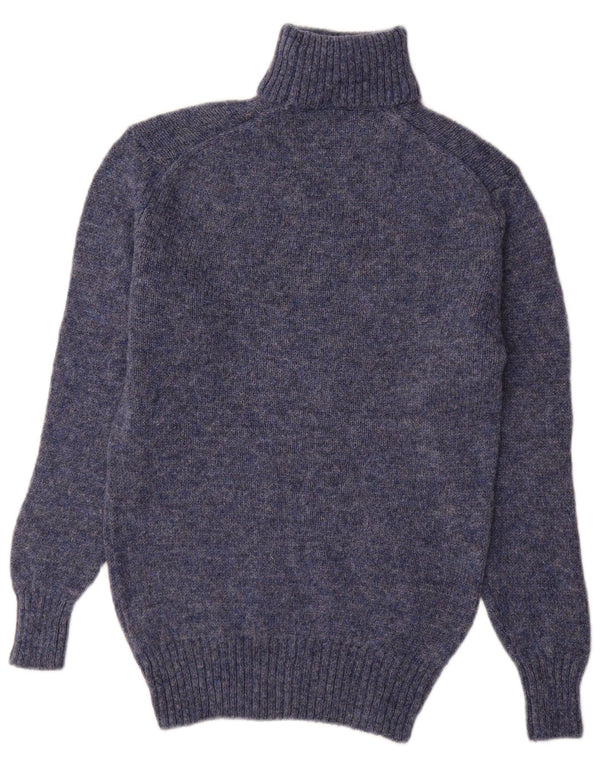 vintage Mens Roll Neck Jumper Pull Petite Bleu Nouvelle Laine