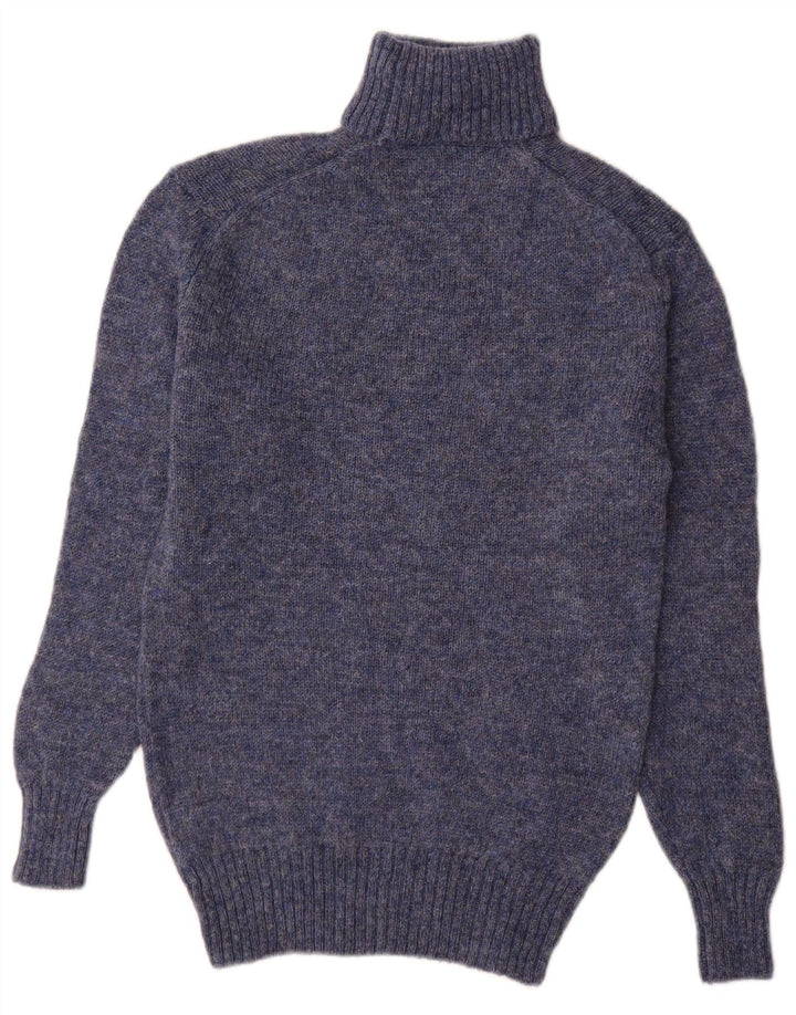 vintage Mens Roll Neck Jumper Pull Petite Bleu Nouvelle Laine