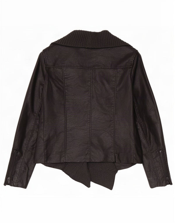 Cavalini Veste de motard ouverte en simili cuir pour femme UK 18 XL Noir Polyuréthane
