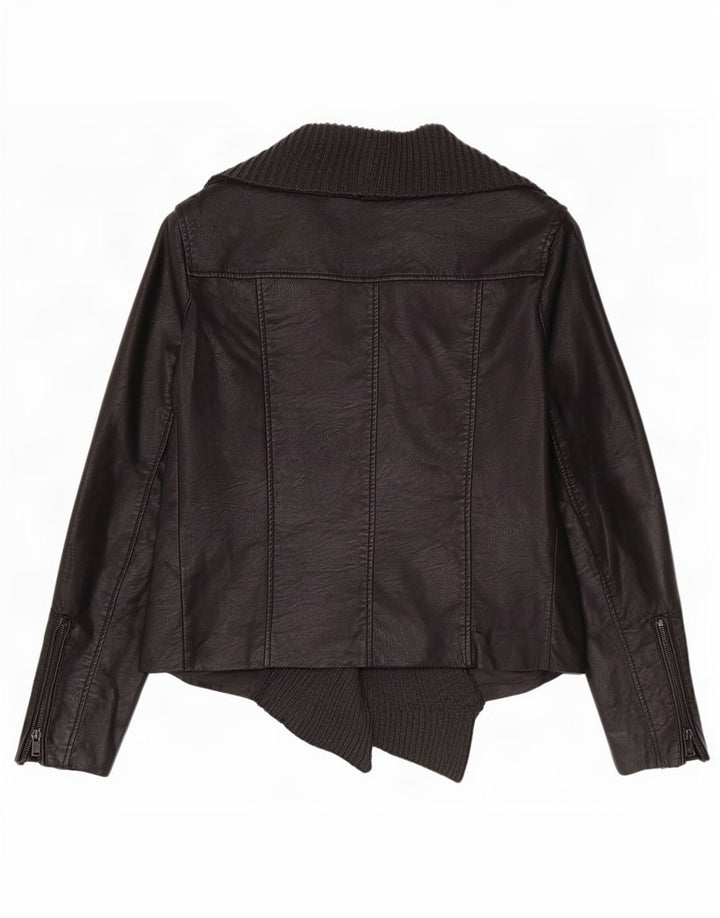 Cavalini Veste de motard ouverte en simili cuir pour femme UK 18 XL Noir Polyuréthane