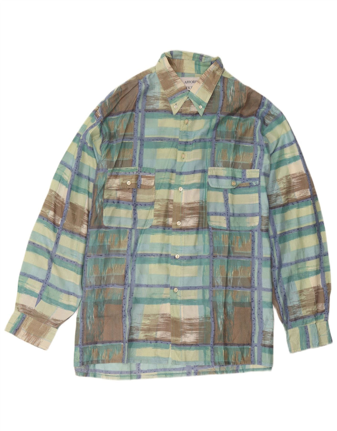 vintage Chemise Homme XL Vert Check Soie