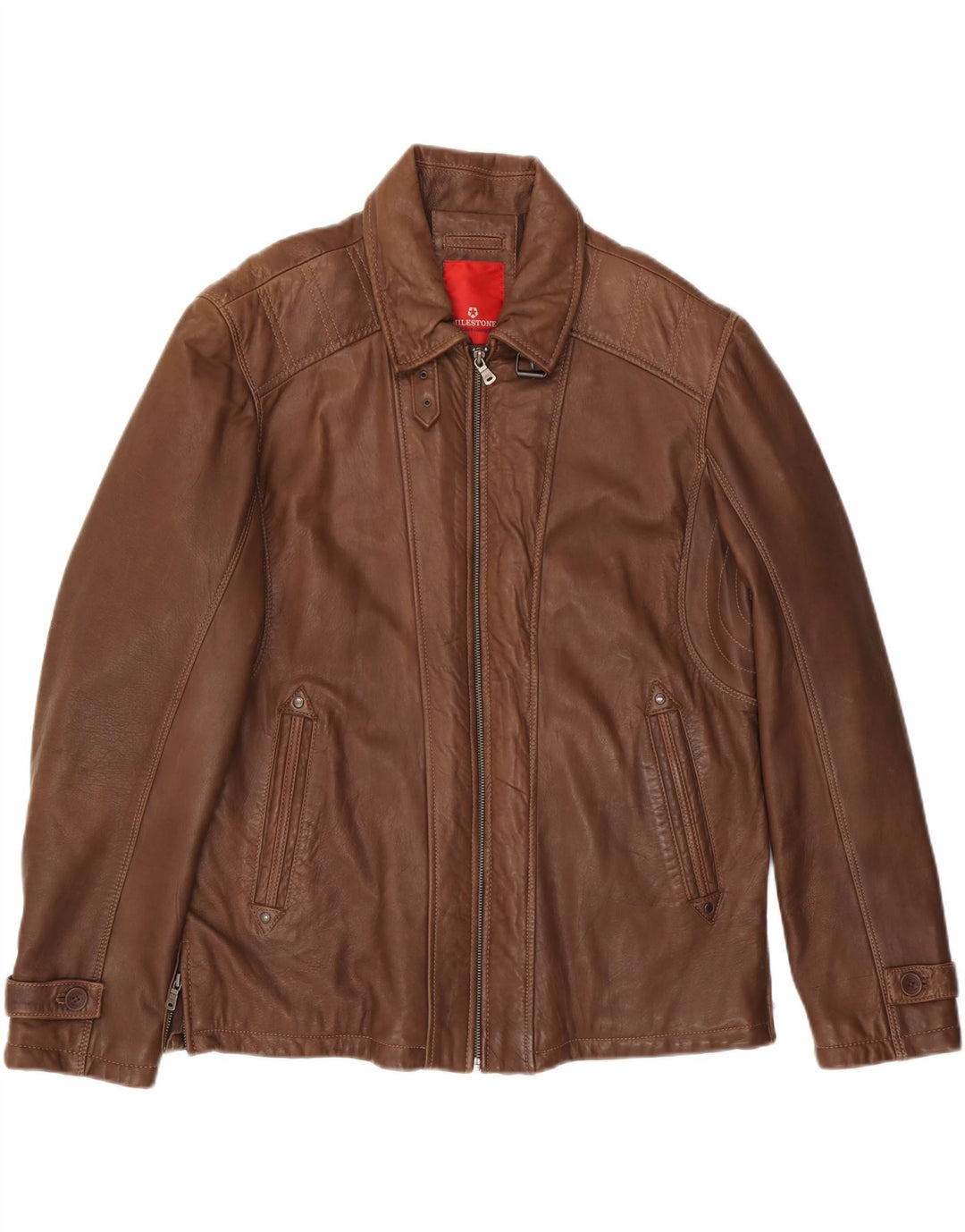 MILESTONE Veste en cuir pour homme UK 40 Grand cuir marron