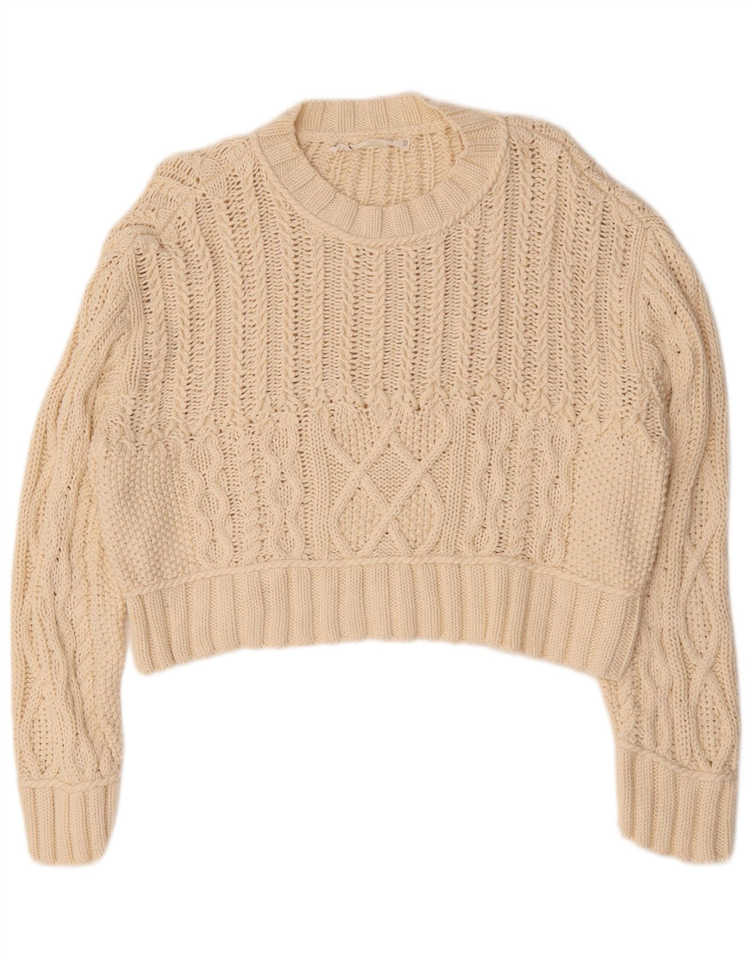 Zara Pull court surdimensionné à col rond pour femme UK 14 Beige moyen