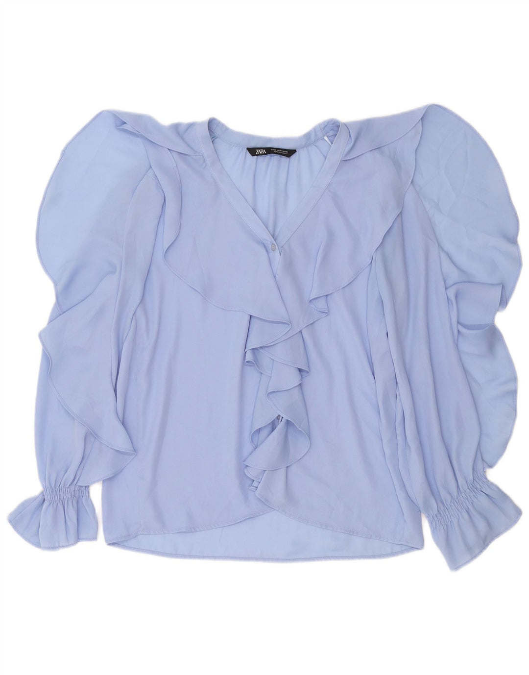 ZARA Femme Chemisier à volants sur le devant UK 14 Bleu moyen