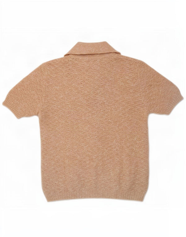 vintage Femme Polo Neck Jumper Pull UK 10 Petit Beige Moucheté