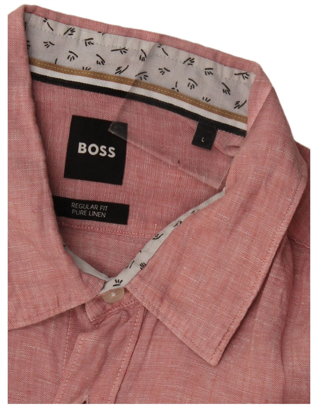 HUGO BOSS Chemise Regular Fit Homme Lin Large Rose Moucheté