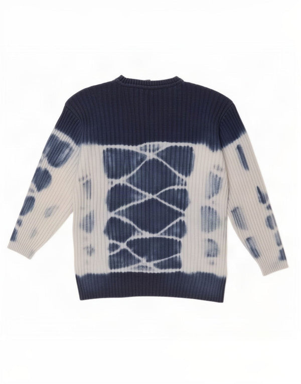 vintage Mens Crew Neck Jumper Pull Moyen Bleu Marine Tie Dye Coton