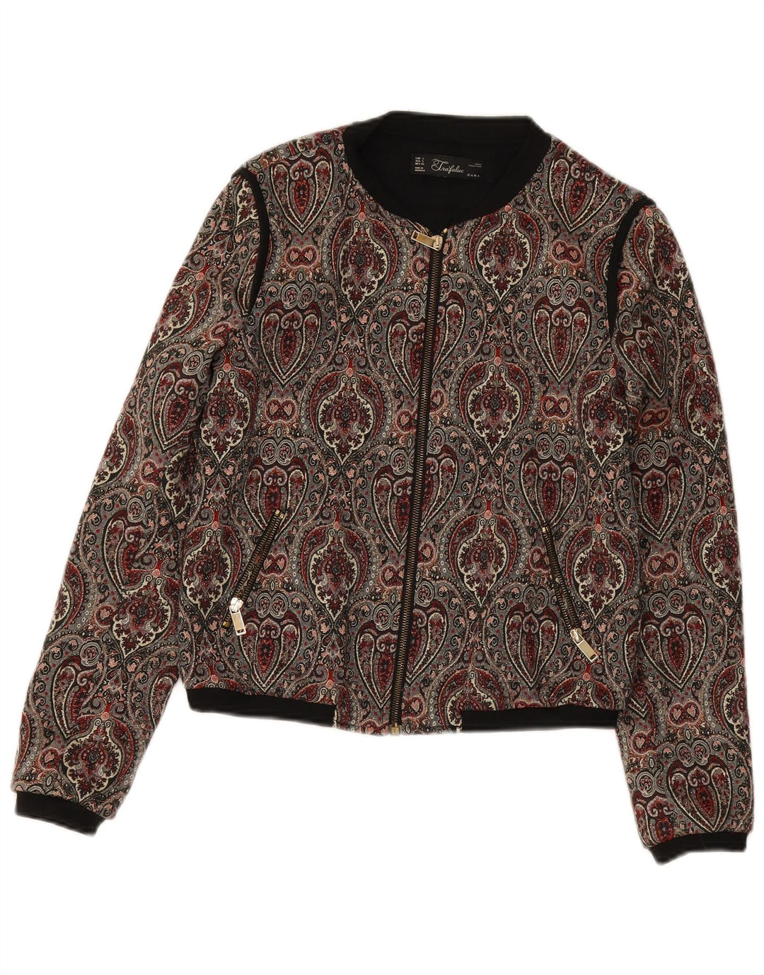 Zara Womens Crop Bomber Jacket UK 10 Petit Paisley multicolore