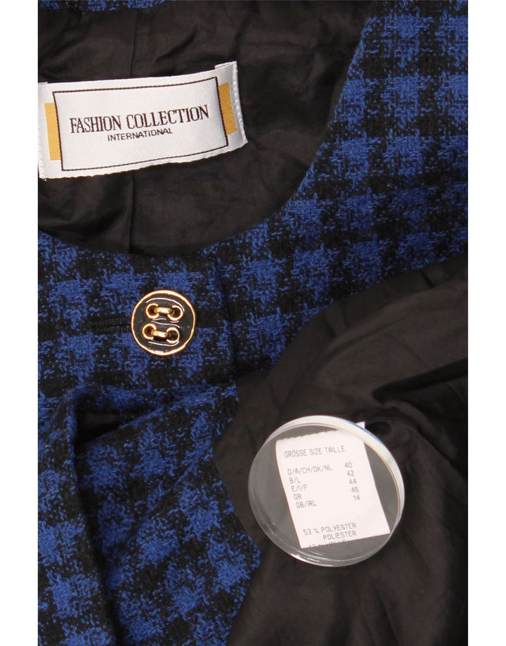VINTAGE Womens Crop 4 Button Blazer Jacket UK 14 Medium  Blue Houndstooth Vintage Vintage and Second-Hand Vintage from Messina Hembry 