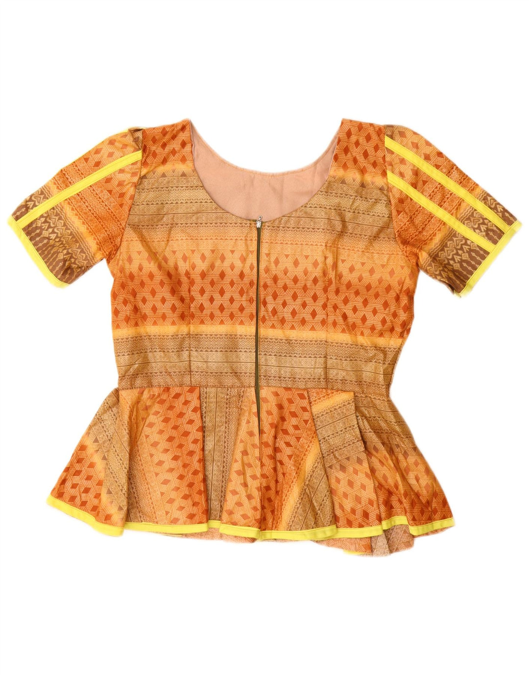 vintage Womens Blouse Top UK 12 Moyen Orange Géométrique