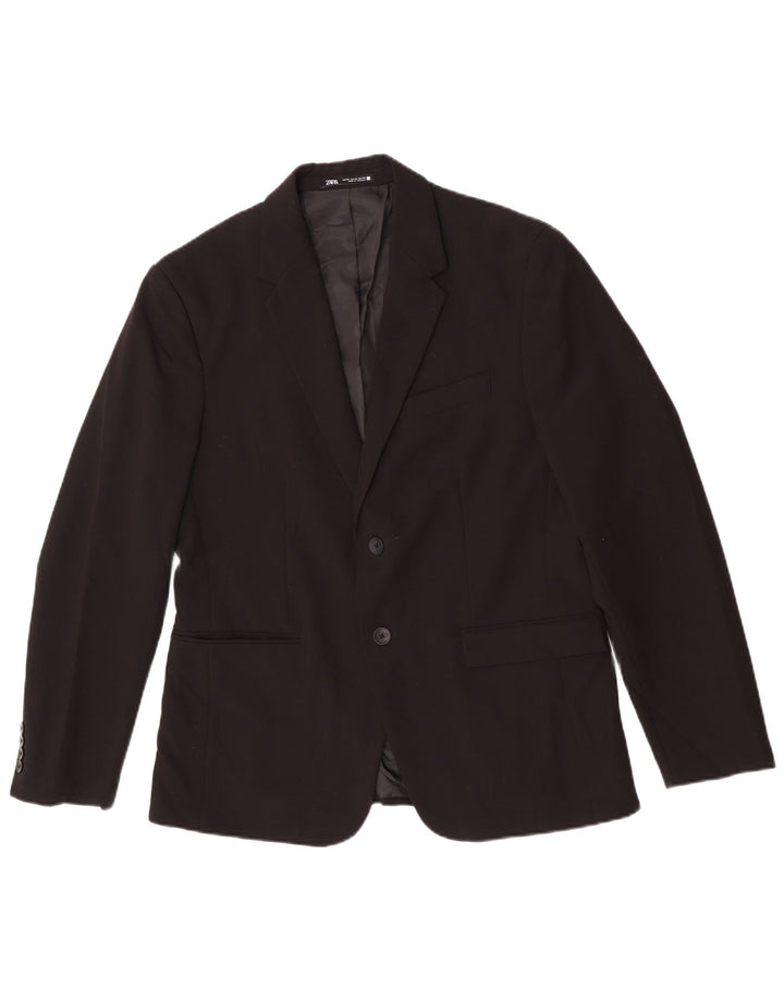 Zara Veste blazer à 2 boutons pour homme EU 52 Large Noir Polyester