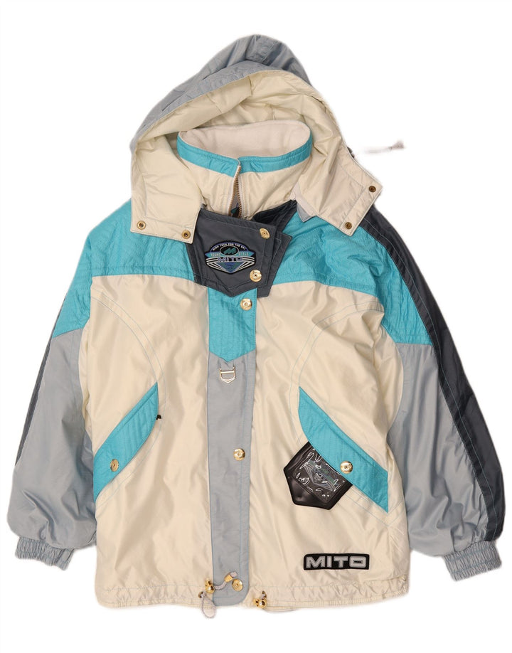 Veste de ski à capuche femme vintage EU 42 Grand Bleu Colorblock Polyester