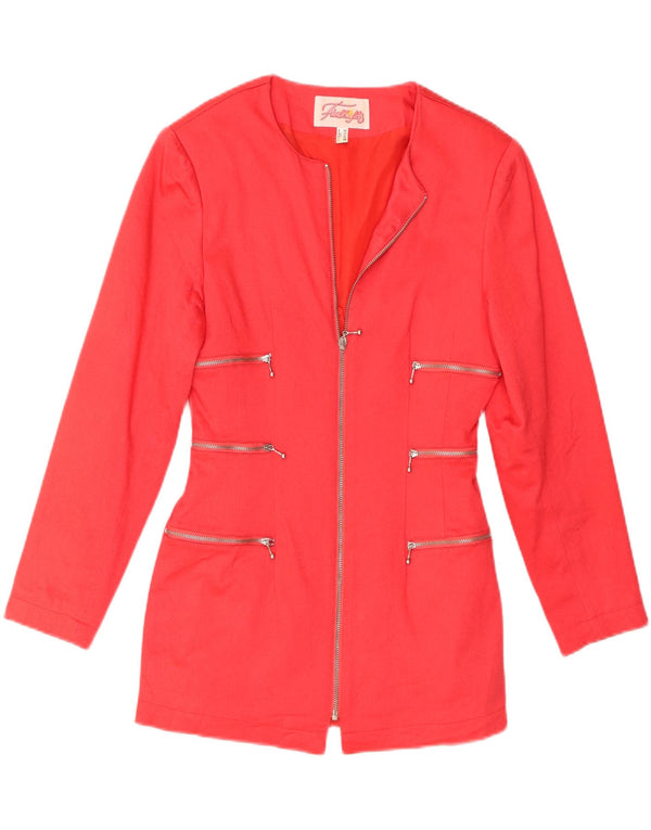 vintage Femme Full Zip Blazer Jacket UK 8 Petite Viscose Rouge