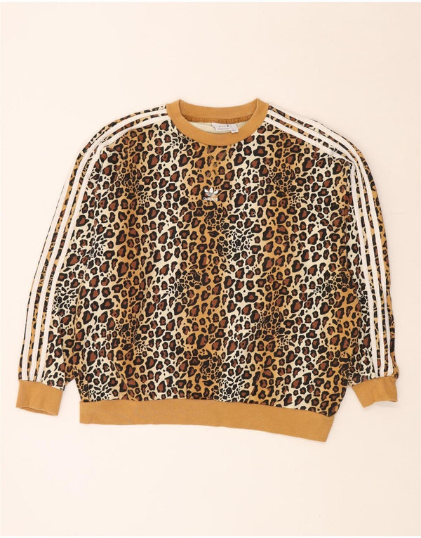 ADIDAS Sweat-shirt surdimensionné pour femme UK 8 Petit imprimé animal beige