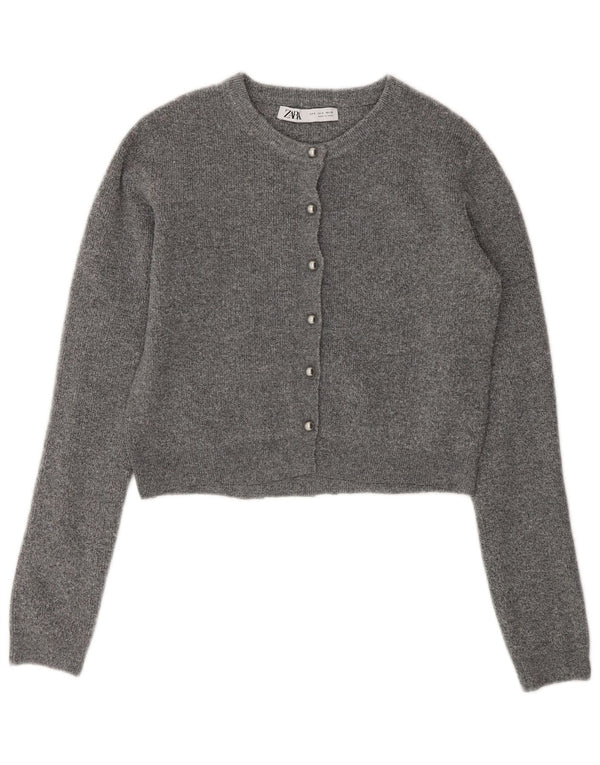 Zara Womens Crop Cardigan Pull UK 10 Petit Gris