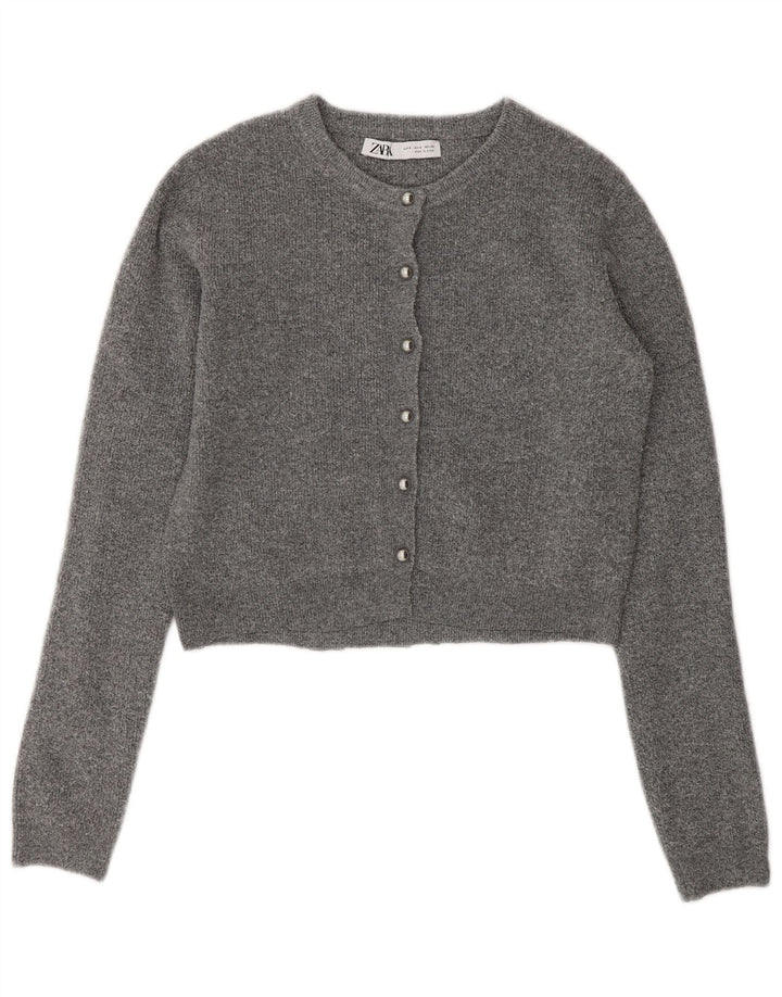 Zara Womens Crop Cardigan Pull UK 10 Petit Gris